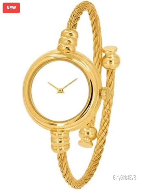 Elegant Analog Watch with Classic Round Dial and Cable Cuff Bangle main image 6